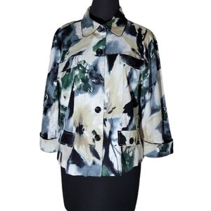 Erin London button up multicolor print 3/4 sleeve women's blazer size large